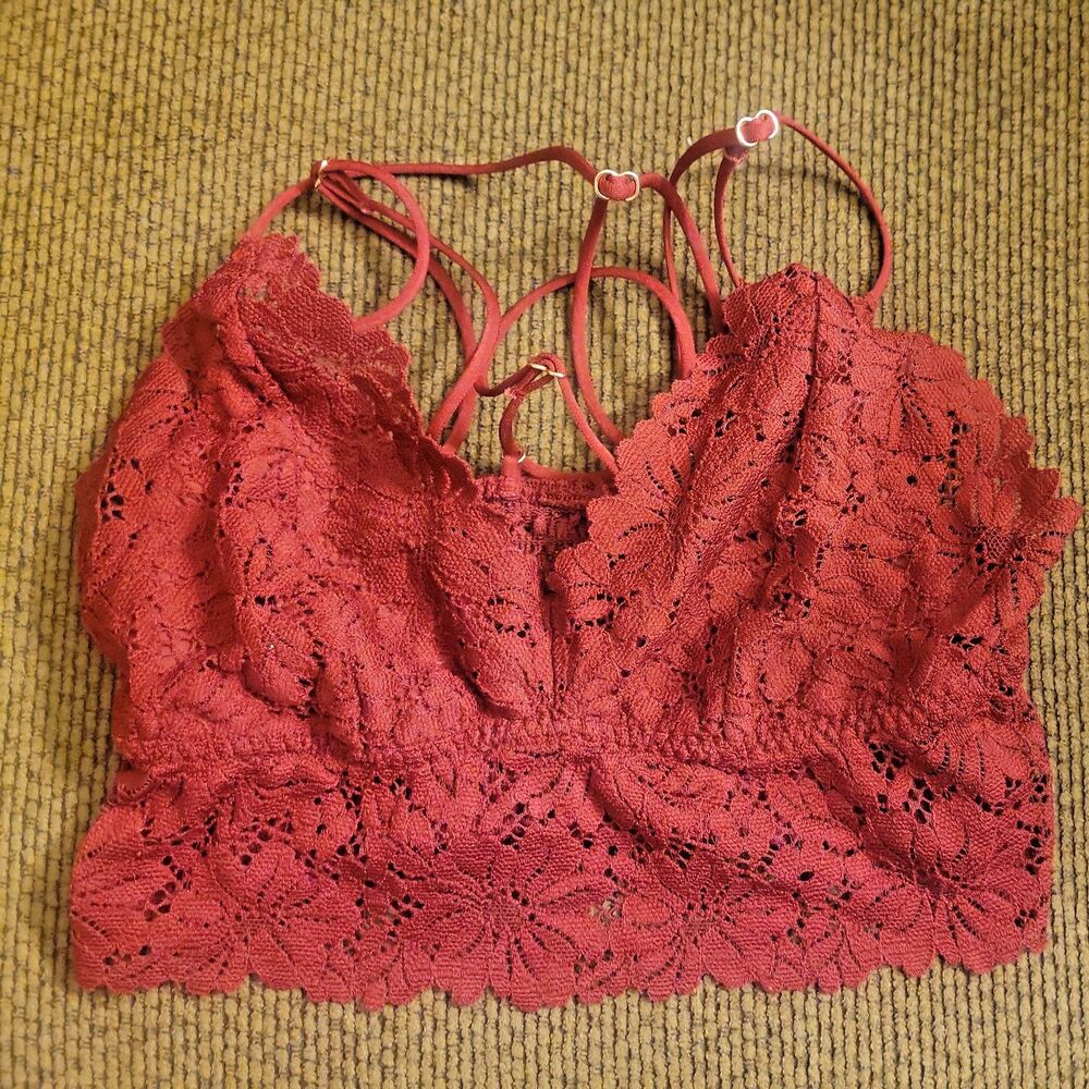 PINK Victoria's Secret VS Bralette Bra Size Small Floral Lace Red Fairy Babydoll
